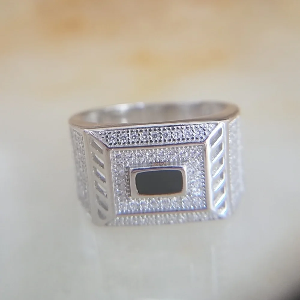 12mm 925 Sterling Silver Men's Onyx Ring Band